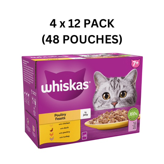 Whiskas 7+ Poultry Feasts in Jelly 4 x 12pk (48 Pouches)