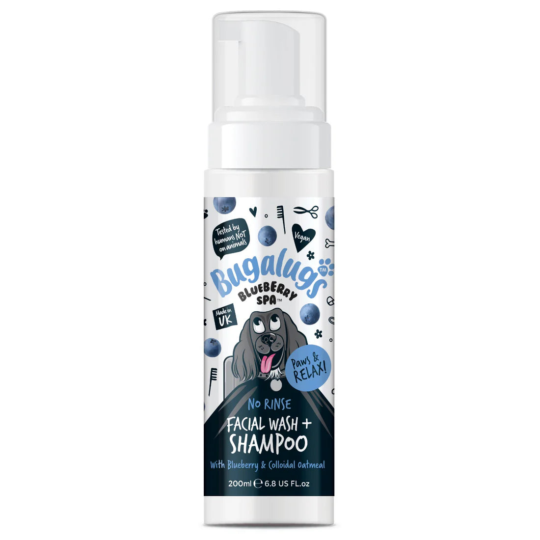 Bugalugs Blueberry Spa™ No Rinse Facial Wash & Shampoo with Blueberry & Colloidal Oatmeal for Dogs