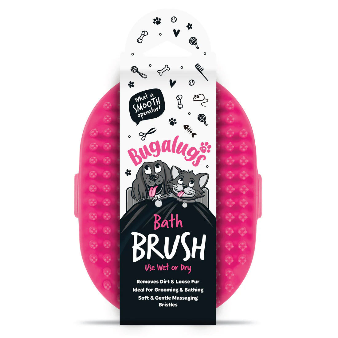 Bugalugs Wet & Dry Bath Brush for Dogs & Cats (Pink)