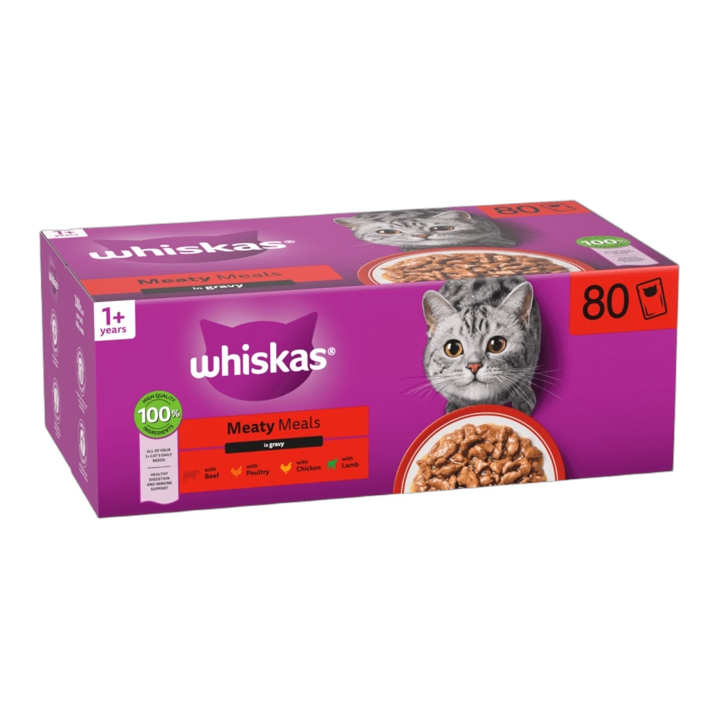 WHISKAS® 1+ Meaty Meals Adult Wet Cat Food Pouches in Gravy 80x85g