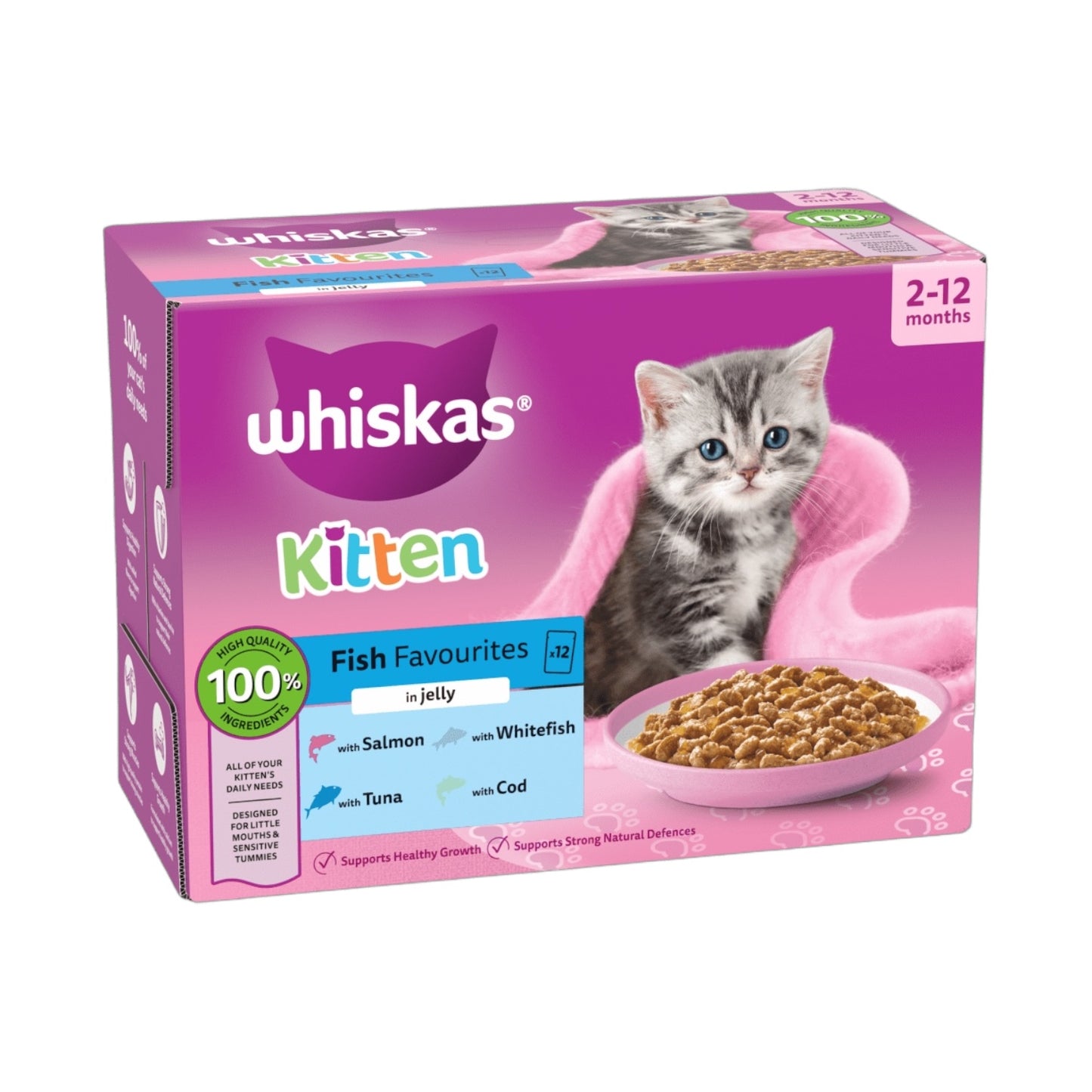 WHISKAS Kitten 2-12 Months FISH Favourites Wet Cat Food Pouches in Jelly 12 x 85g
