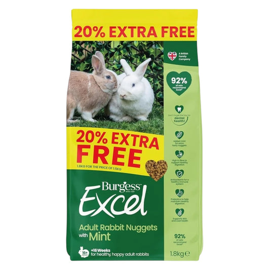 Burgess Excel Adult Rabbit Nuggets with Mint 1.5kg + 20% Free
