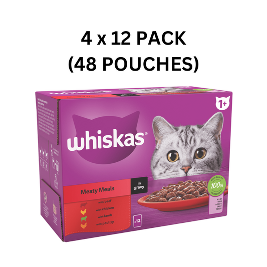 Whiskas 1+ Meaty Meals in Gravy 4 x 12pk (48 Pouches)