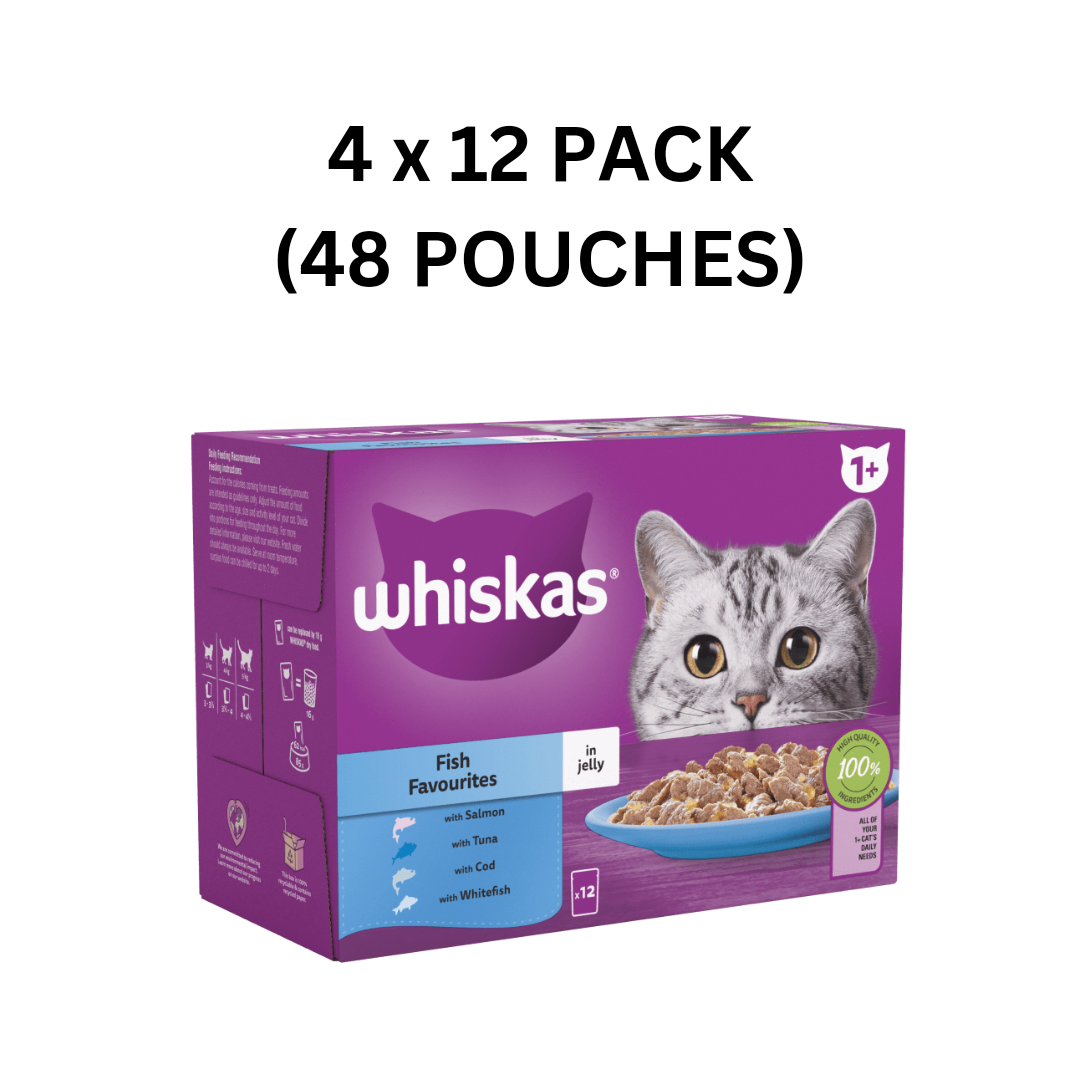Whiskas 1+ Fish Favourites in Jelly 4 x 12pk (48 Pouches)
