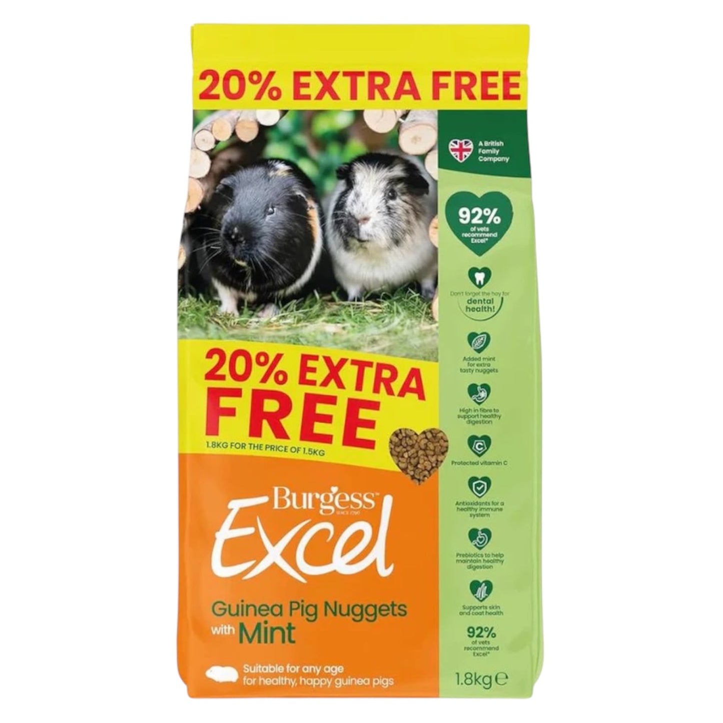 Burgess Excel Guinea Pig Nuggets with Mint 1.5kg + 20% Free