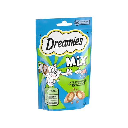 Dreamies Mix Cat Treats with Scrumptious Salmon & Heavenly Tuna 60g