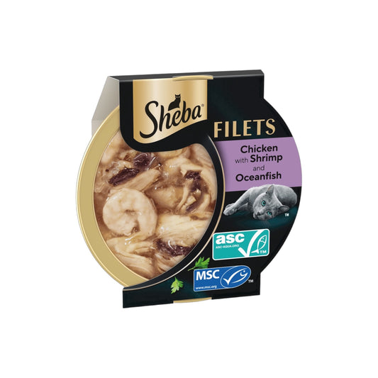 SHEBA Filets Adult Cat Food With Chicken, Fish & Shrimp in gravy 60g Tray
