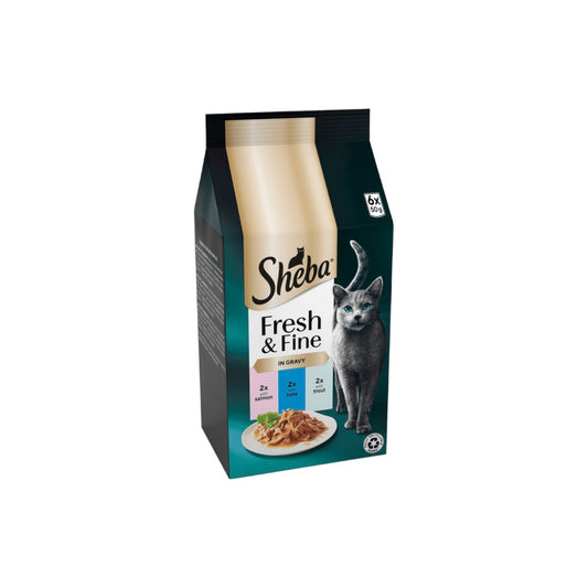 SHEBA® Fresh & Fine Adult Wet Cat Food Salmon & Tuna in Gravy 6x50g Pouches