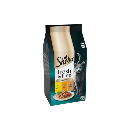 SHEBA® Fresh & Fine Adult Wet Cat Food Chicken & Turkey Gravy 6x50g Pouches