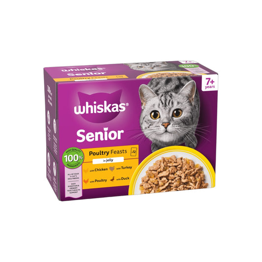 WHISKAS POULTRY FEASTS in Jelly Senior 7+ Wet Cat Food Pouch 12x85g