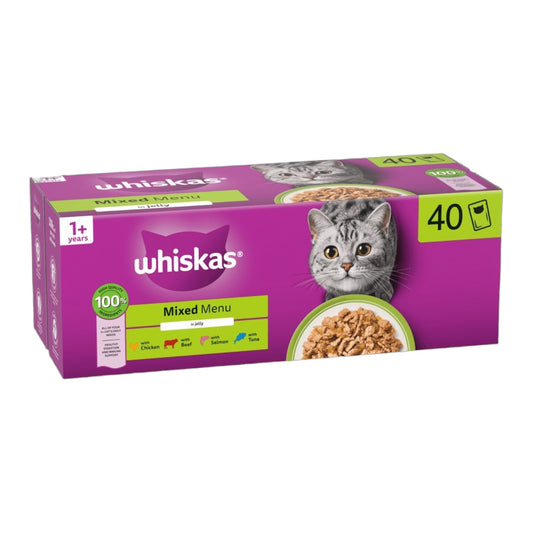 WHISKAS 1+ Mixed Menu Wet Cat Food Pouch in Jelly 40x85g