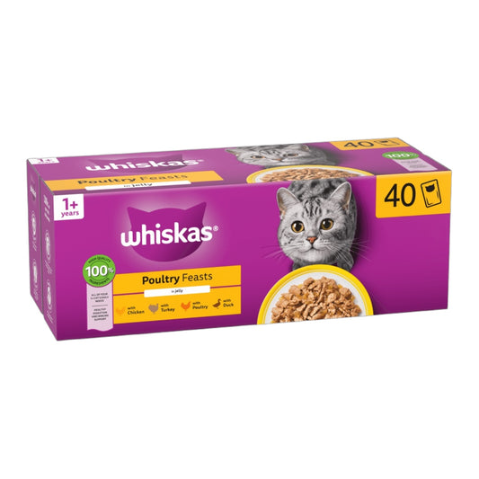 WHISKAS® POULTRY FEASTS in Jelly Adult Wet Cat Food Pouch 40x85g