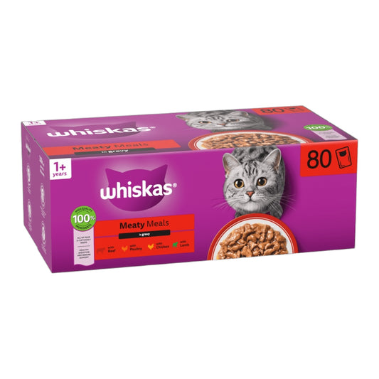 WHISKAS® 1+ Meaty Meals Adult Wet Cat Food Pouches in Gravy 80x85g