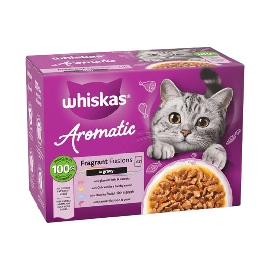 WHISKAS 1+ Aromatic Fragrant Fusions Selection Wet Cat Food Pouches 12x85g