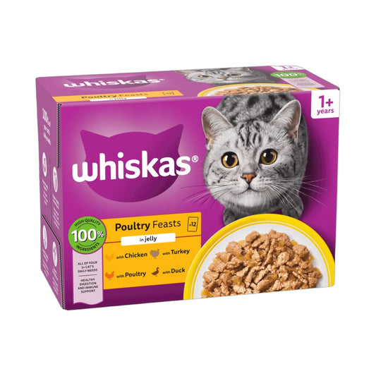 WHISKAS® POULTRY FEASTS in Jelly Adult Wet Cat Food Pouch 12x85g