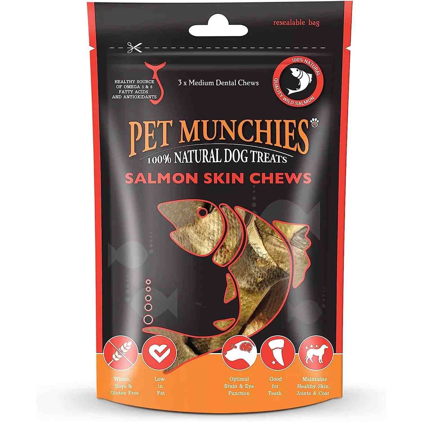Pet Munchies 100% Medium Salmon Skin Chews 90g